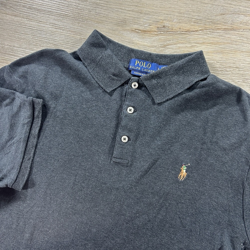 Polo Ralph Lauren Large Custom Slim Fit Flesh Pony Polo Shirt Gray Short Sleeve